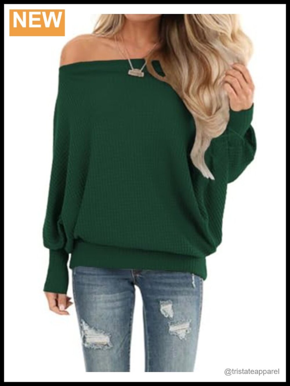 Off Shoulder Waffle Knit Oversized Sweatshirt Batwing Long Sleeve Tunic